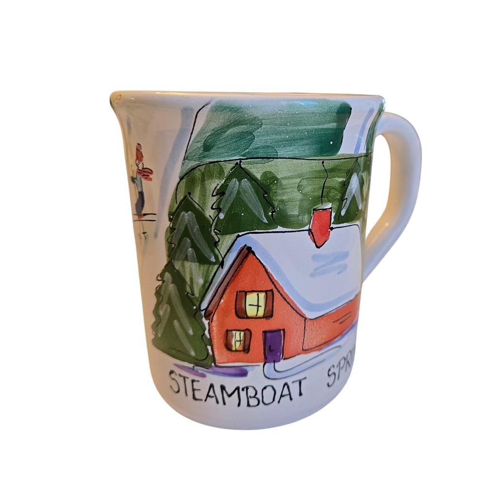 Steamboat Springs Ski Mug Hand Painted Cabin Lodge Coffee Cup Colorado